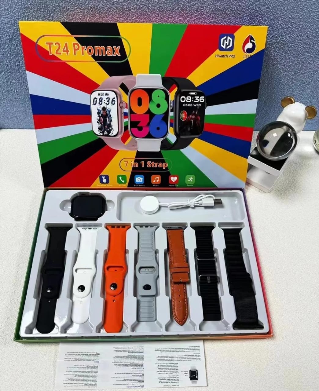 T24 Pro Max Smart watch with 7pcs Strap Sports Heart Rate Detection Bluetooth Call Smartwatch Wireless Charging