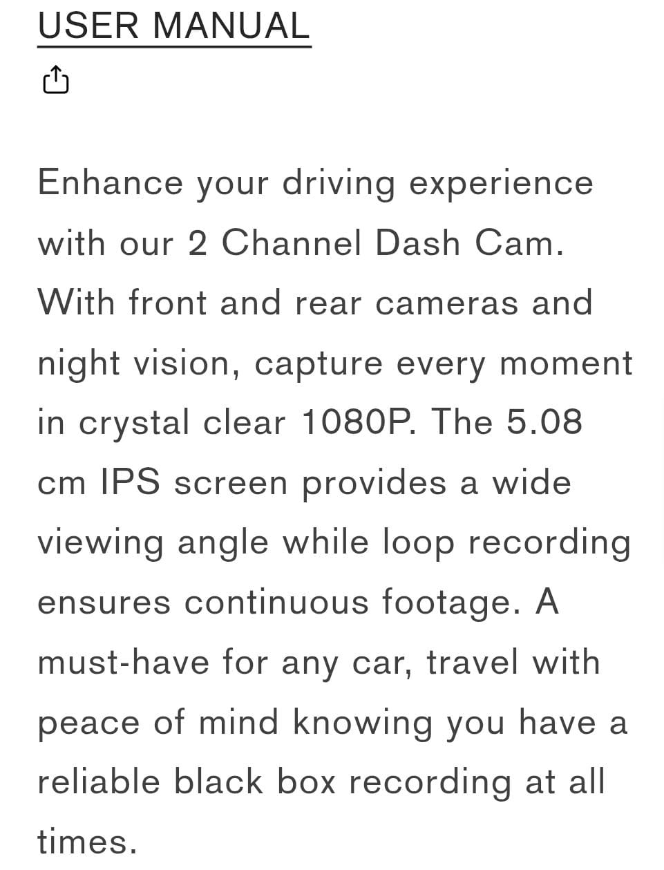 2 Channel 1080p Vehicle Dash Cam